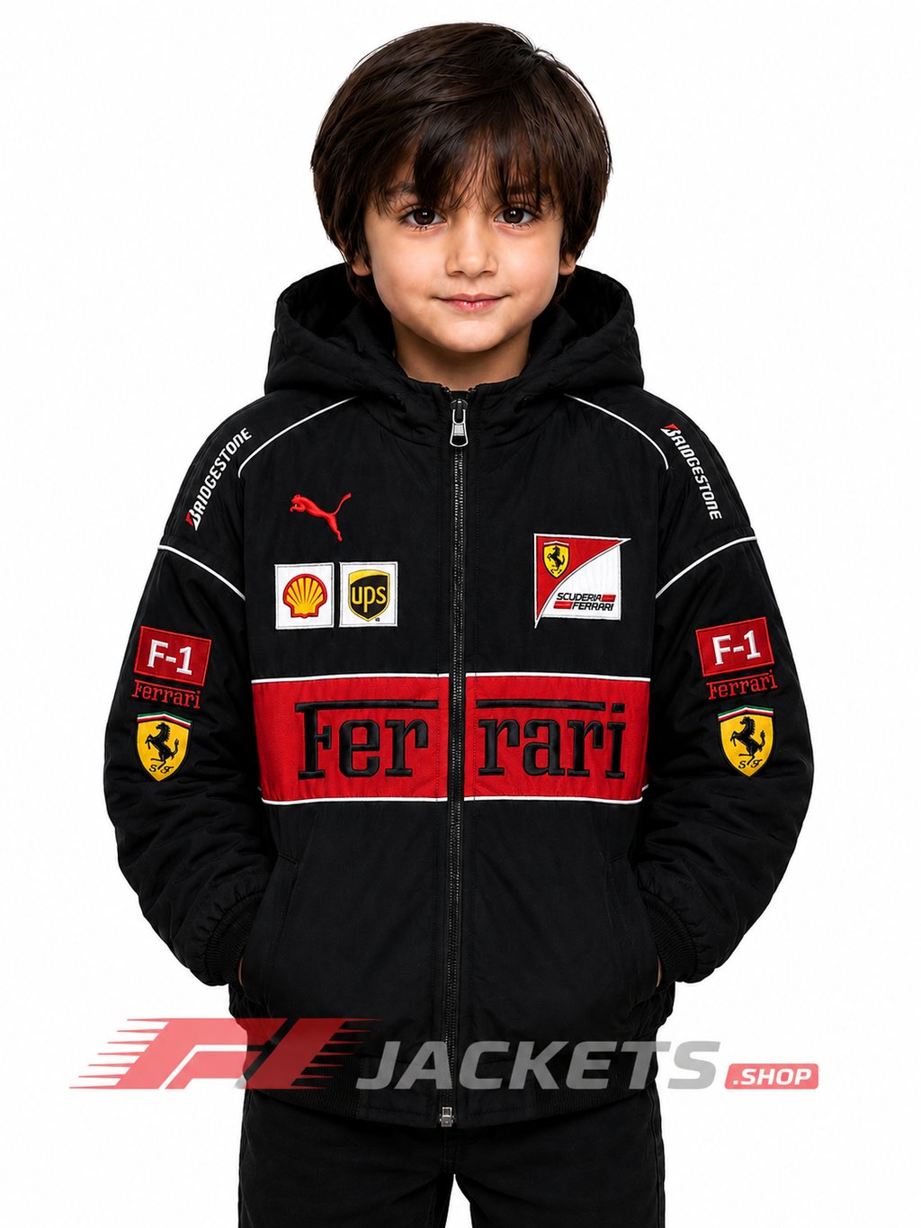 Kids Ferrari F1 Racing Hooded Jacket